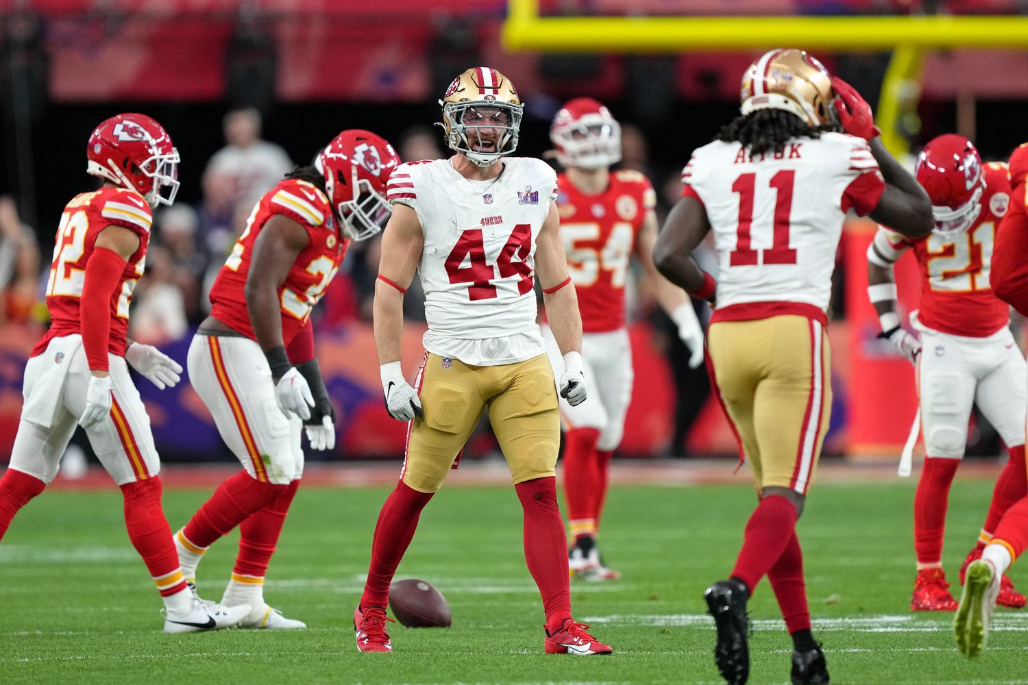 Juszczyk during the 49ers' 25-22 overtime loss to the Chiefs on Super Bowl LVIII on Feb. 13, 2024.
